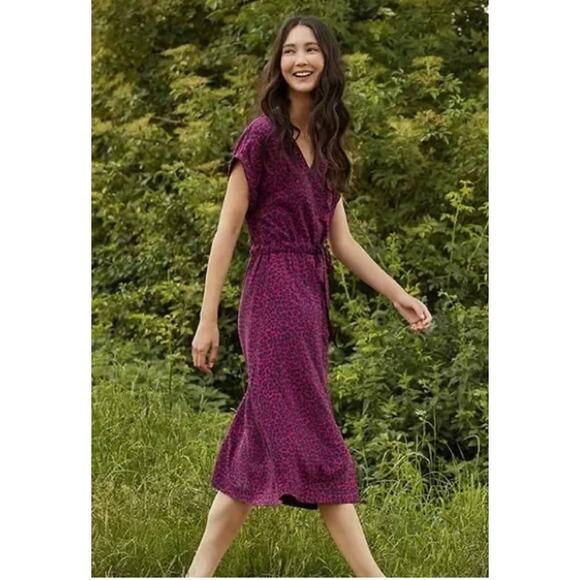 Joules Yasmine Dress Women’s US 10 Pink Leopard Button Front V-Neck Belted Midi - Picture 2 of 14